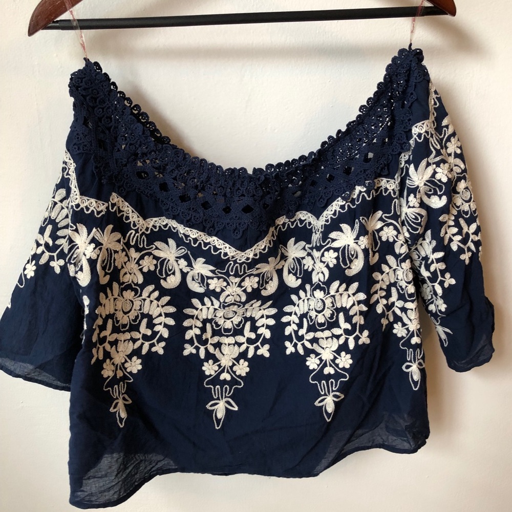 Flying Tomato Embroidered Off the Shoulder Top